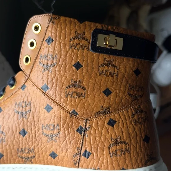 MCM Men's Tan and Black High-Top Sneakers